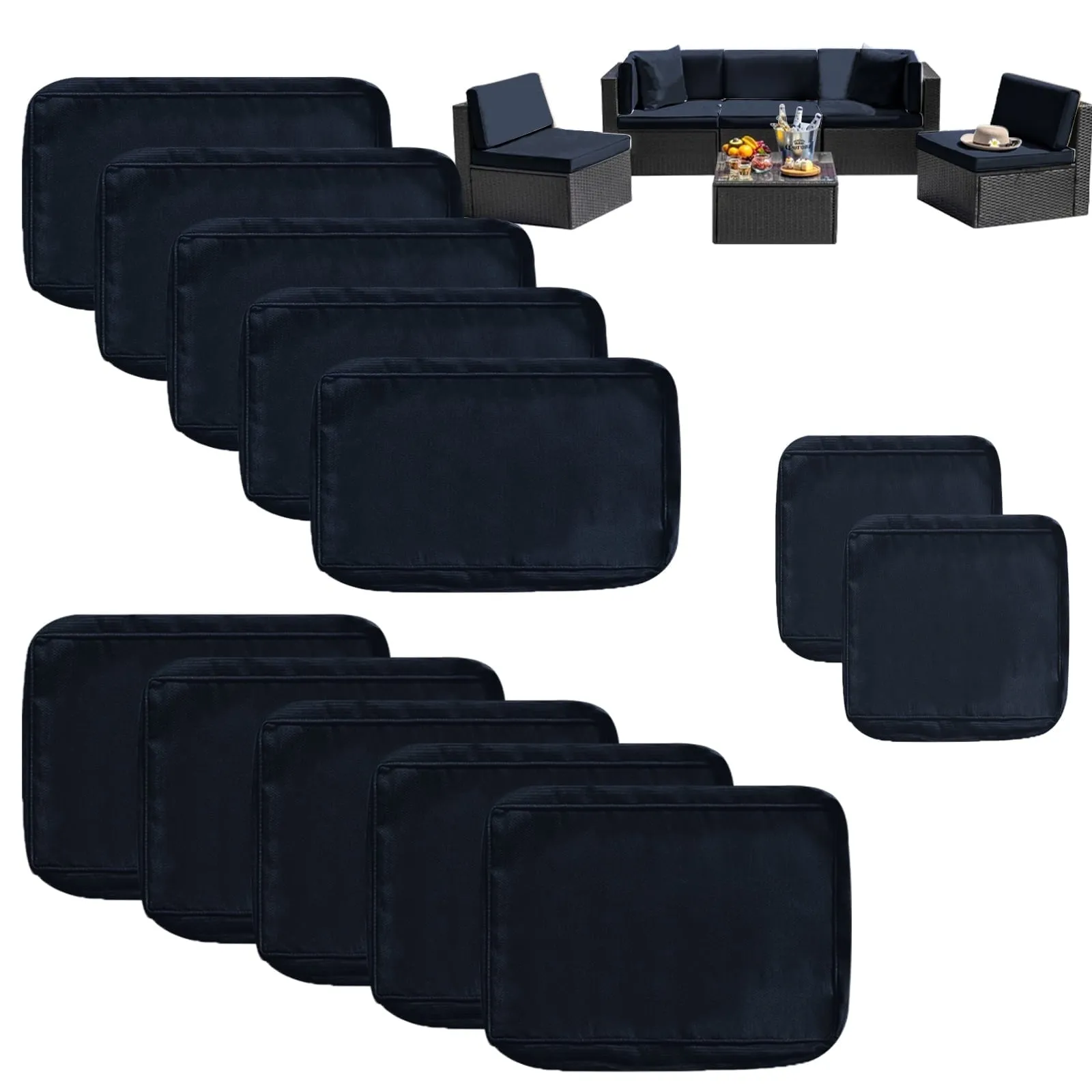 12PC Patio Cushion Covers Outdoor Patio Cushions Covers Replacement, Waterproof Chair Seat Cover Zipper Design, Wicker Rattan Patio Conversation Set Loveseat Couch Furniture (Navy Blue,12PC)