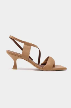 Asymmetric Leather Sandals | Camel