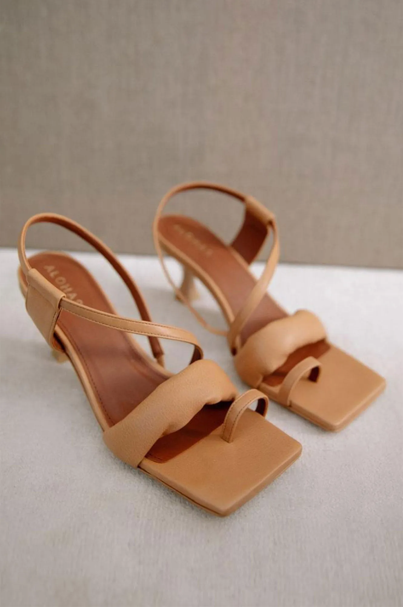 Asymmetric Leather Sandals | Camel