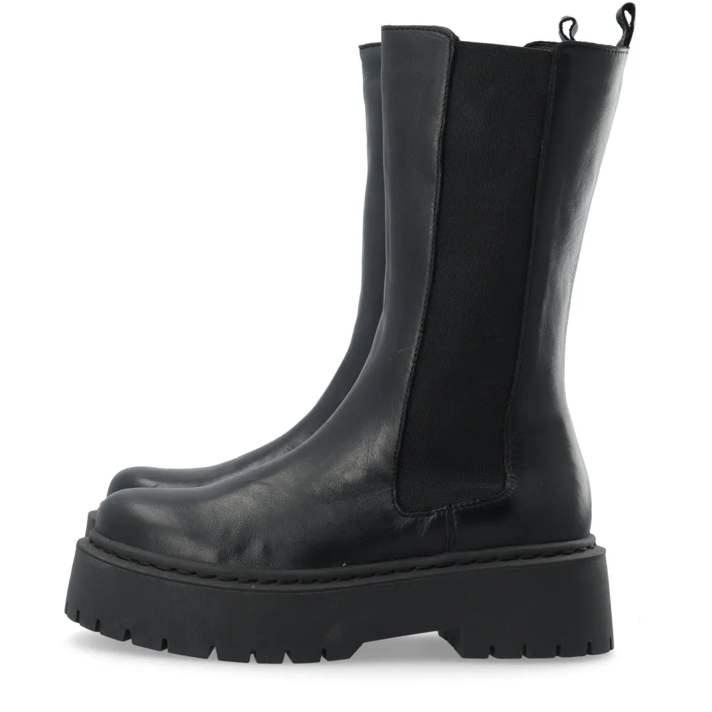 Biadeb Black Long Leather Boots