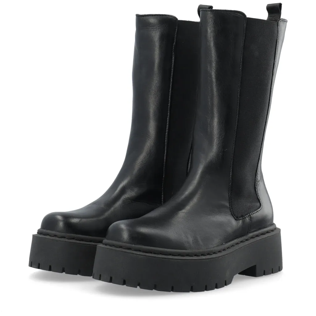 Biadeb Black Long Leather Boots