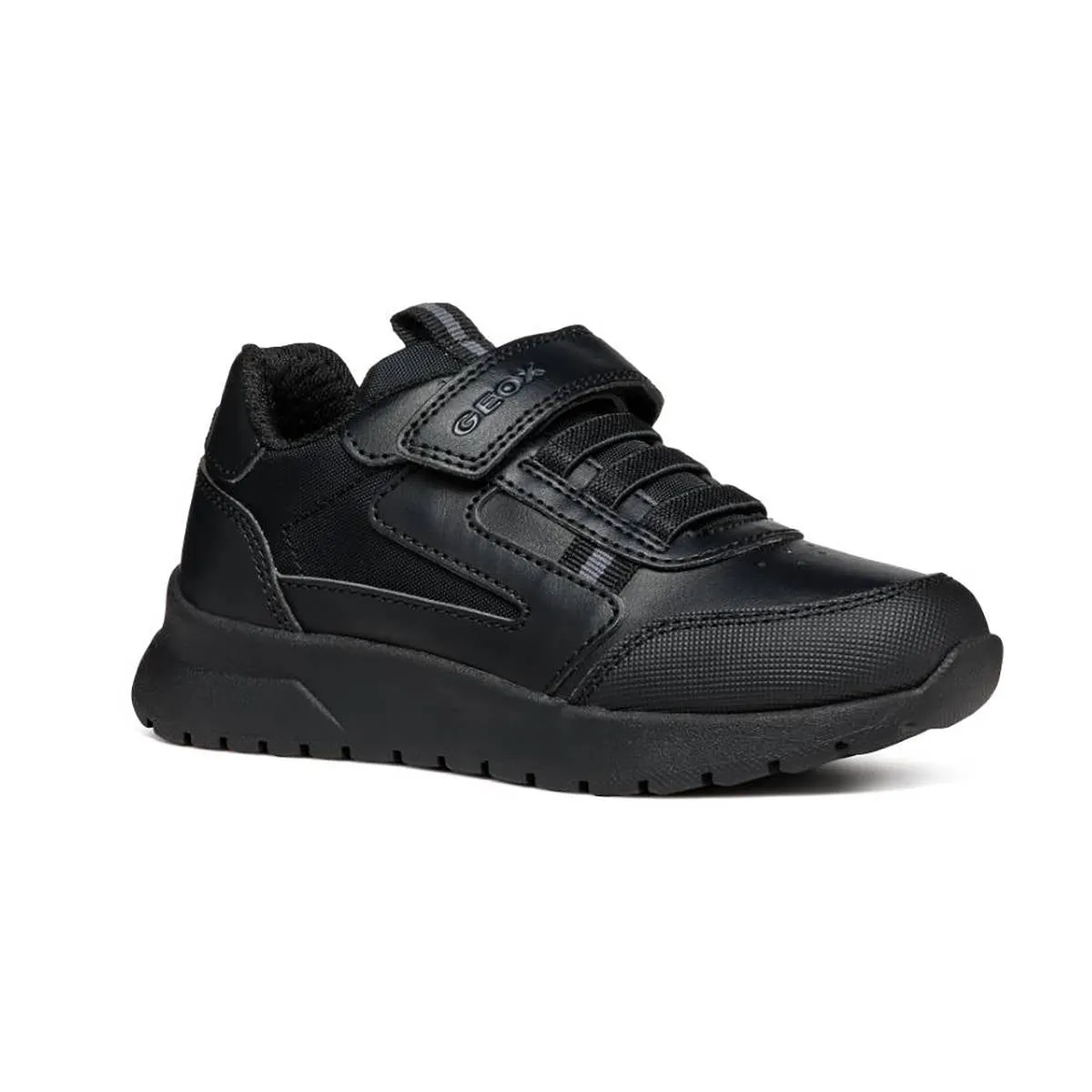 Black leather sneaker with one velcro strap J Briezee