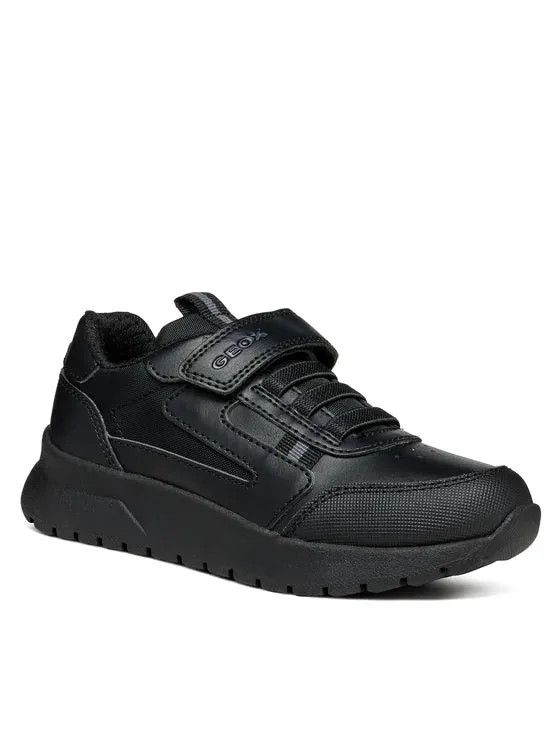 Black leather sneaker with one velcro strap J Briezee