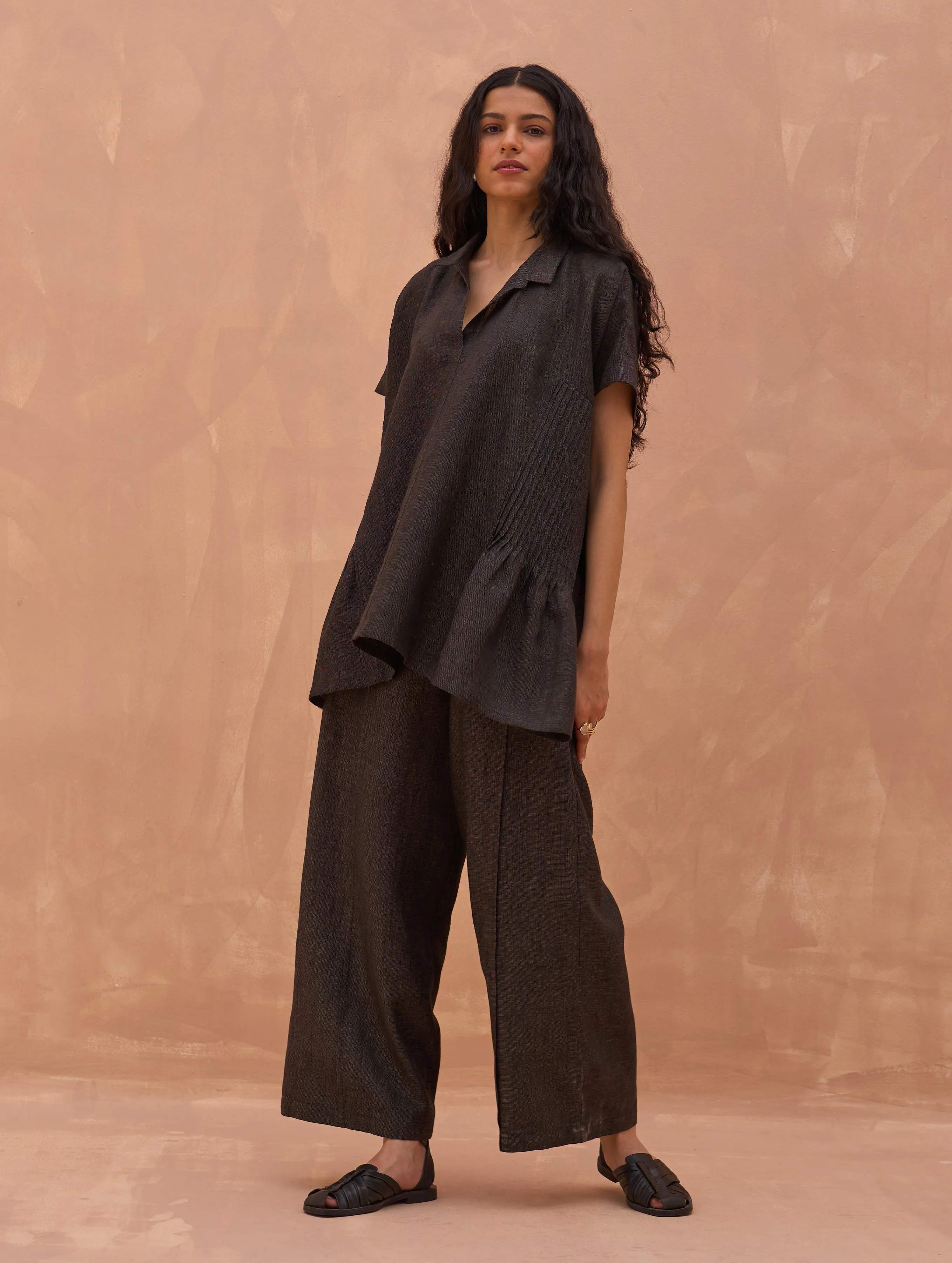 Bonnie Pleated Linen Co-ord Set - Charcoal