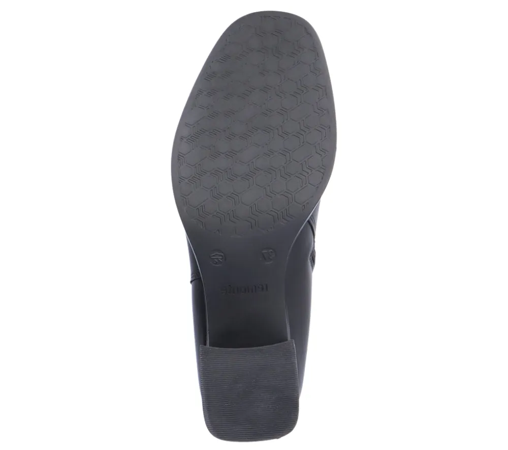 Botine casual, dama, REMONTE, D0V71-01 negru, piele naturala, cu toc