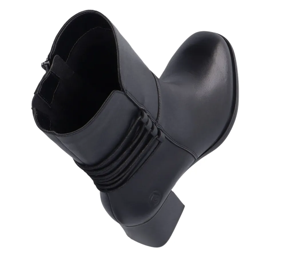 Botine casual, dama, REMONTE, D0V71-01 negru, piele naturala, cu toc