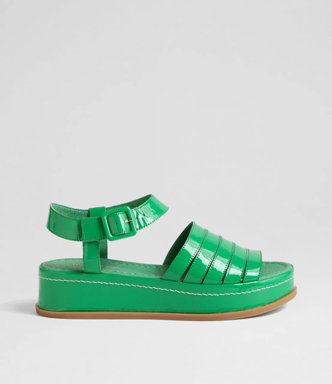 Django & Juliette WOLLIE Platform Sandal in Emerald Patent Leather