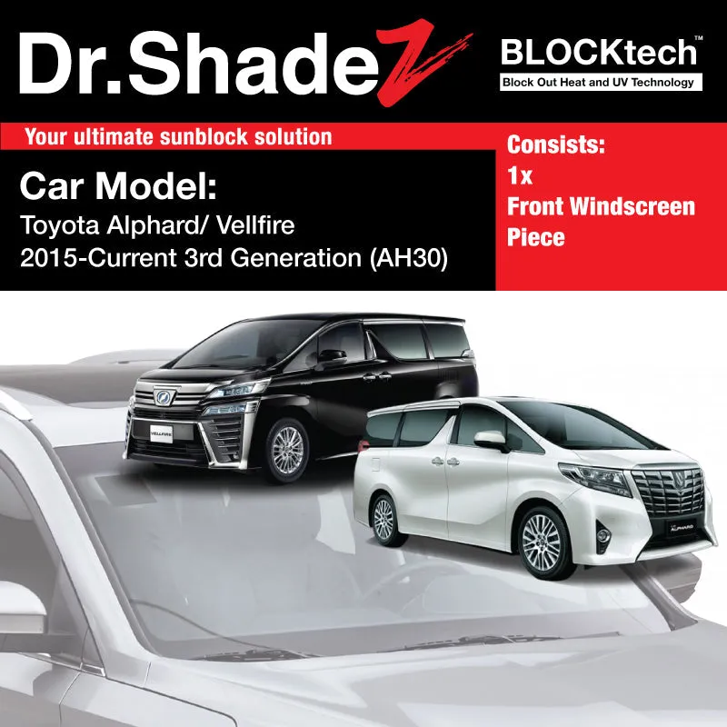 Dr Shadez BLOCKtech Premium Front Windscreen Foldable Sunshade for Toyota Alphard Vellfire 2015-Current 3rd Generation (AH30)