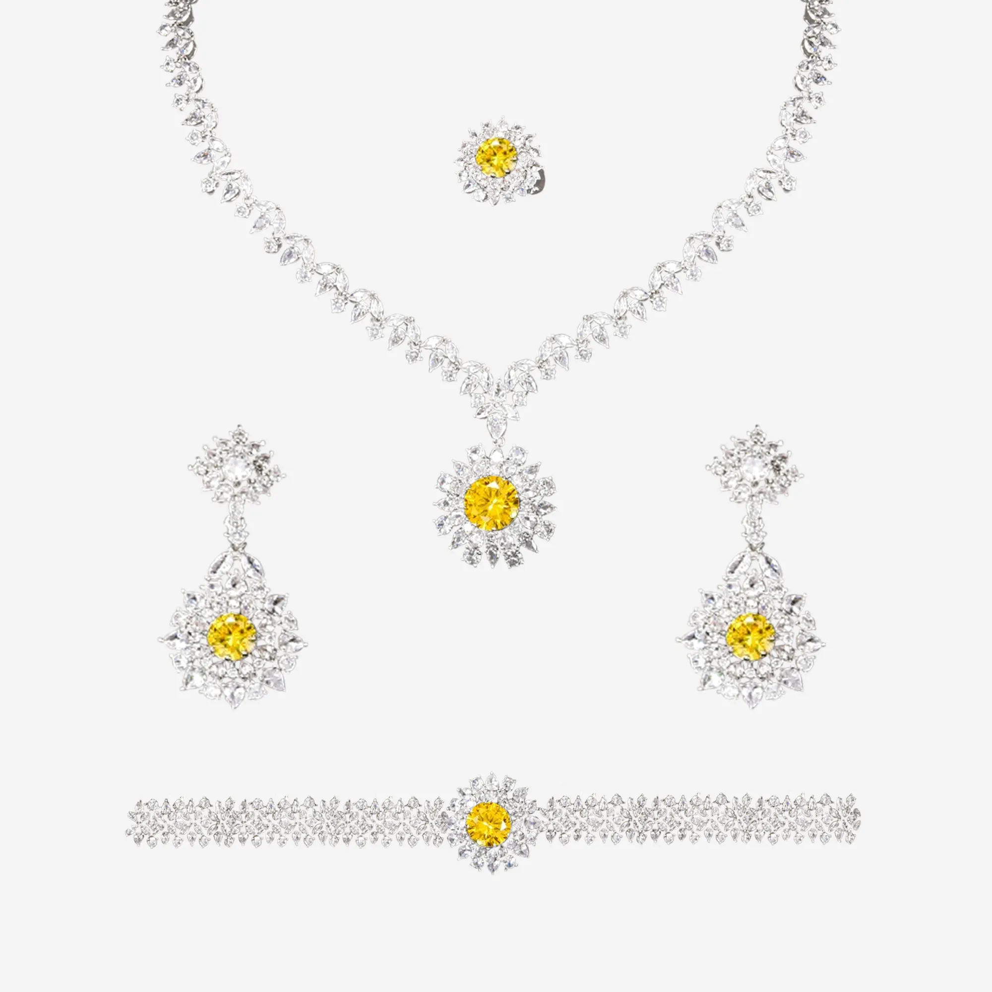 Elegant Yellow and White 2 or 4 Piece Formal Jewellery Sets