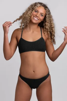 Europe Smocked Bikini Bottom - Black