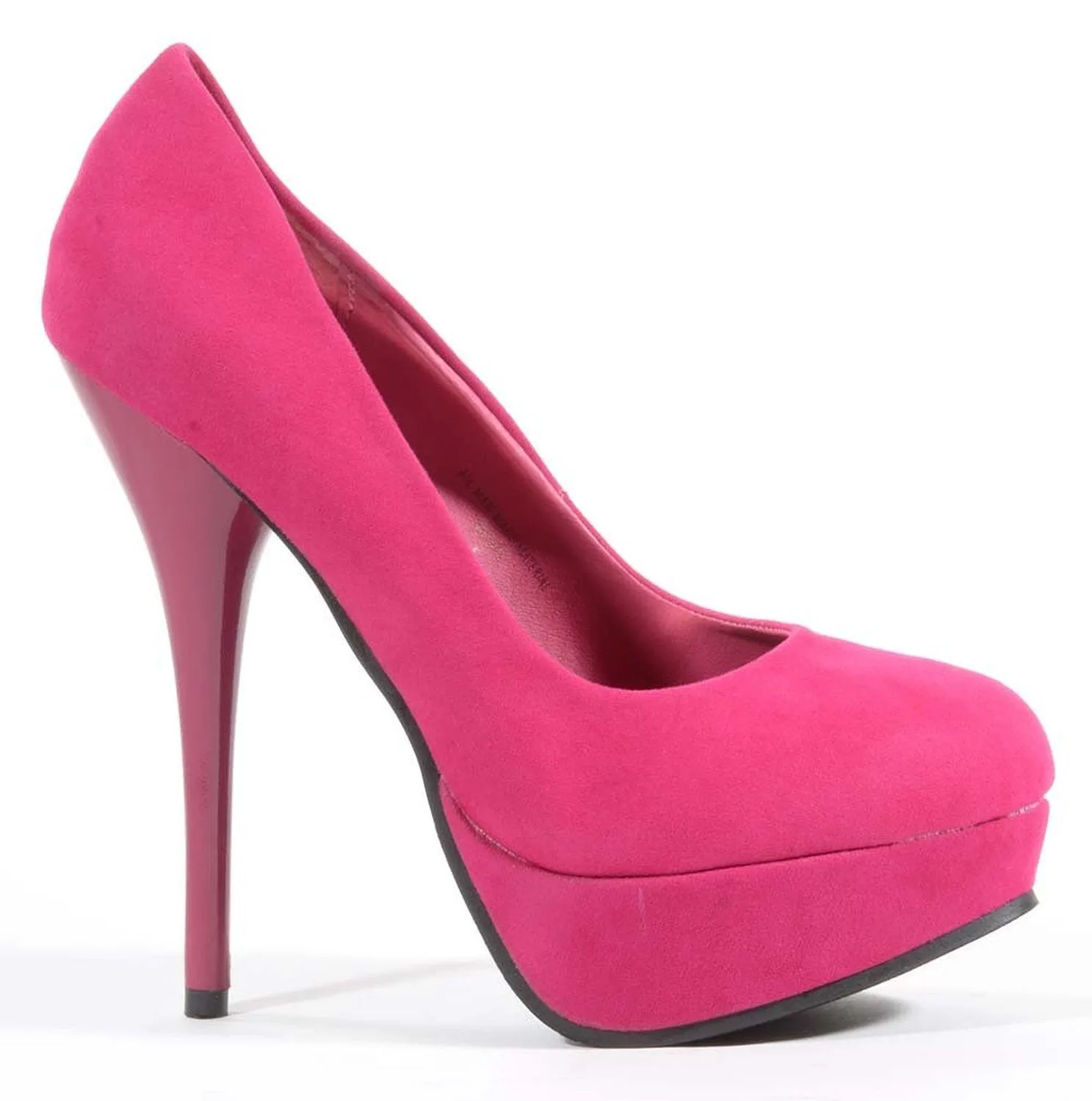 Fuchsia Faux Suede Round Close Toe Platform Pump Heels