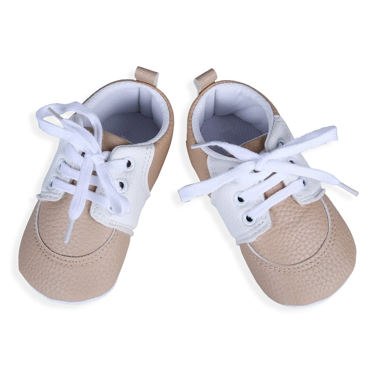 Lace-Up Stylish Leather Sneaker Shoes - Beige