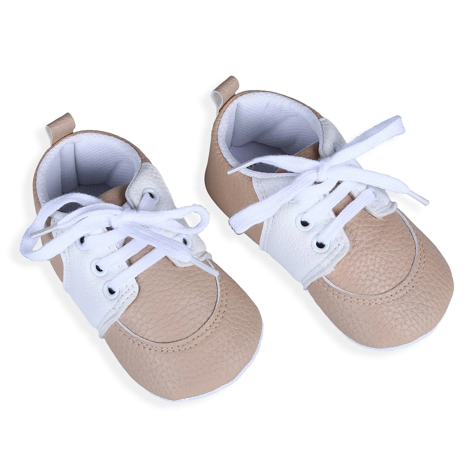 Lace-Up Stylish Leather Sneaker Shoes - Beige