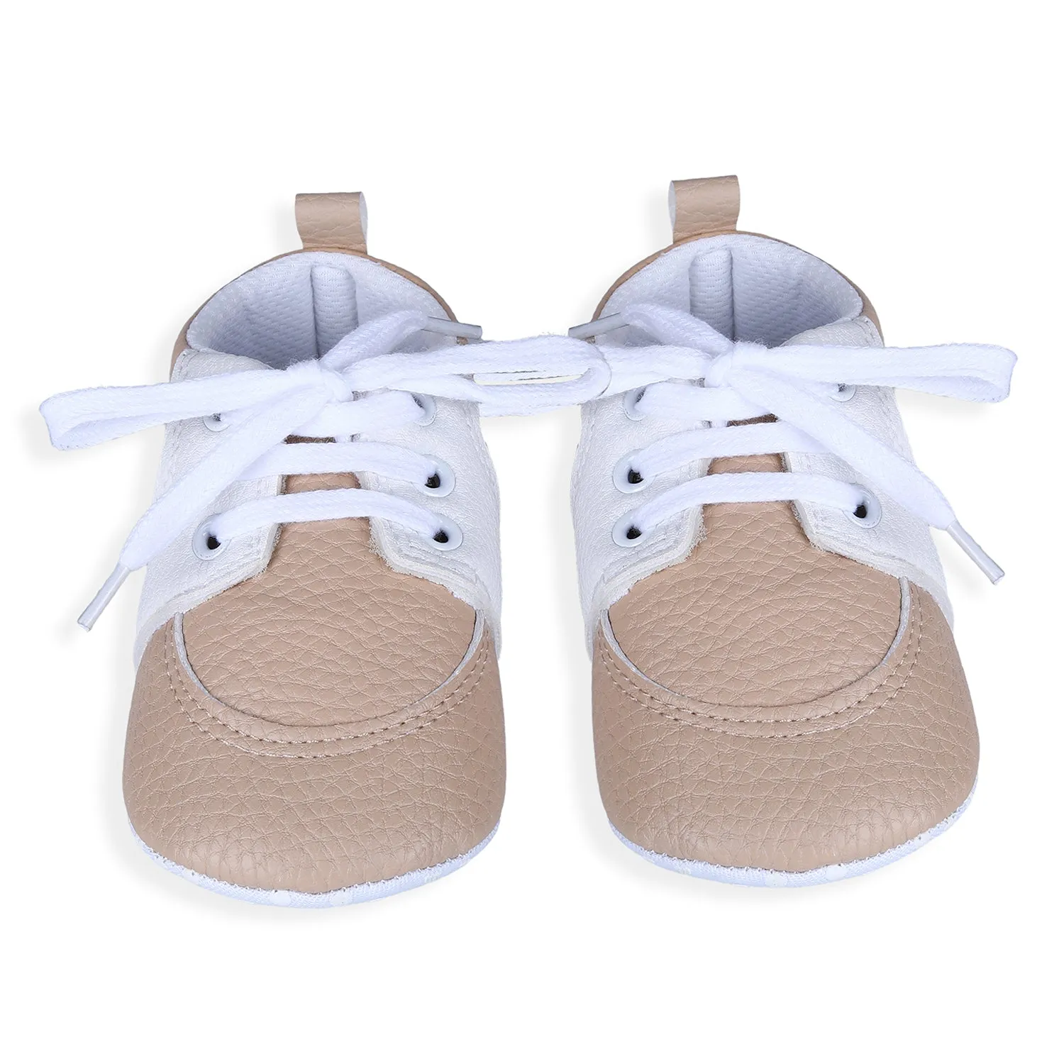 Lace-Up Stylish Leather Sneaker Shoes - Beige