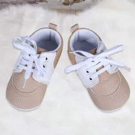 Lace-Up Stylish Leather Sneaker Shoes - Beige