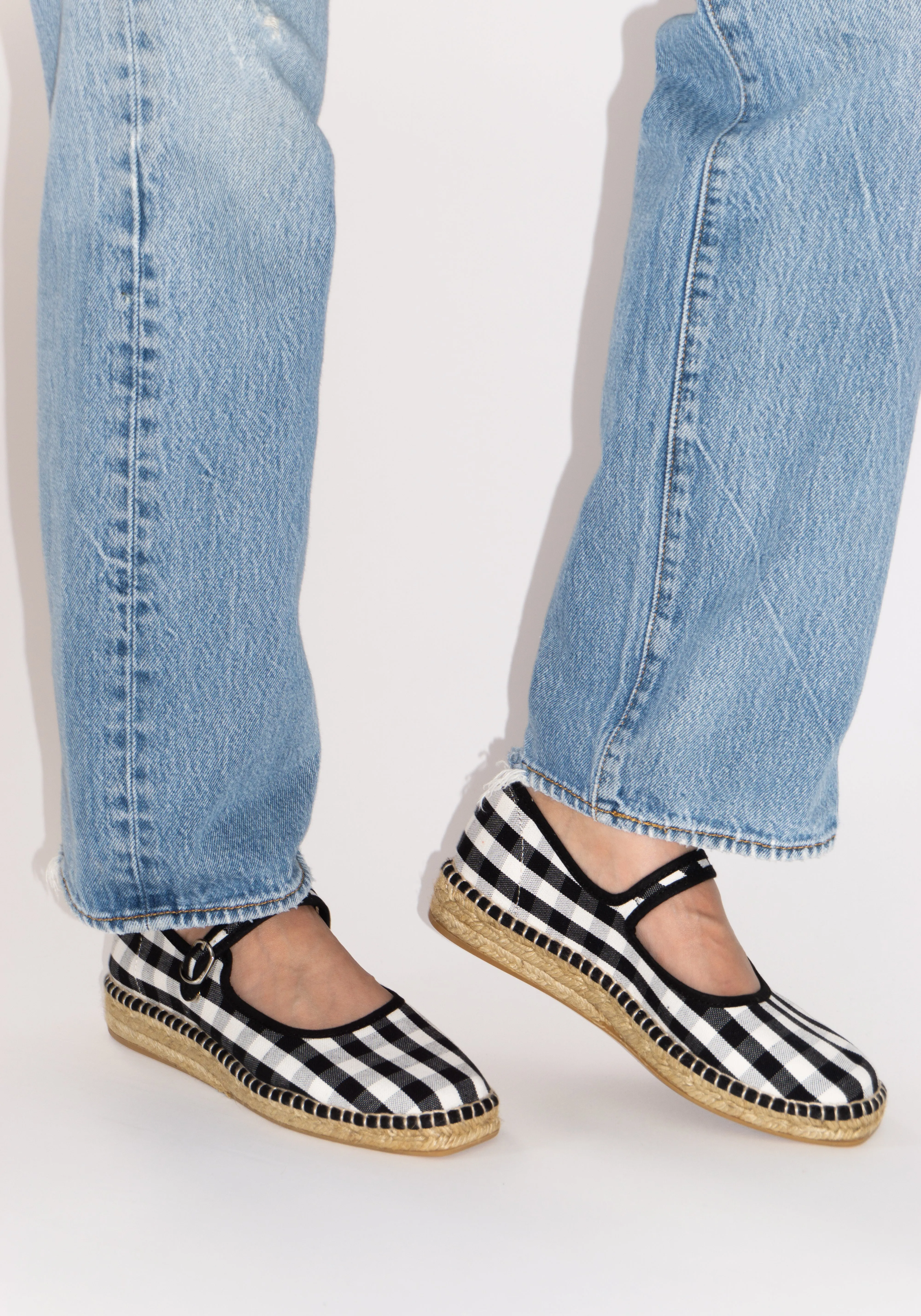 Peonia Espadrille Mary Jane in Black Check