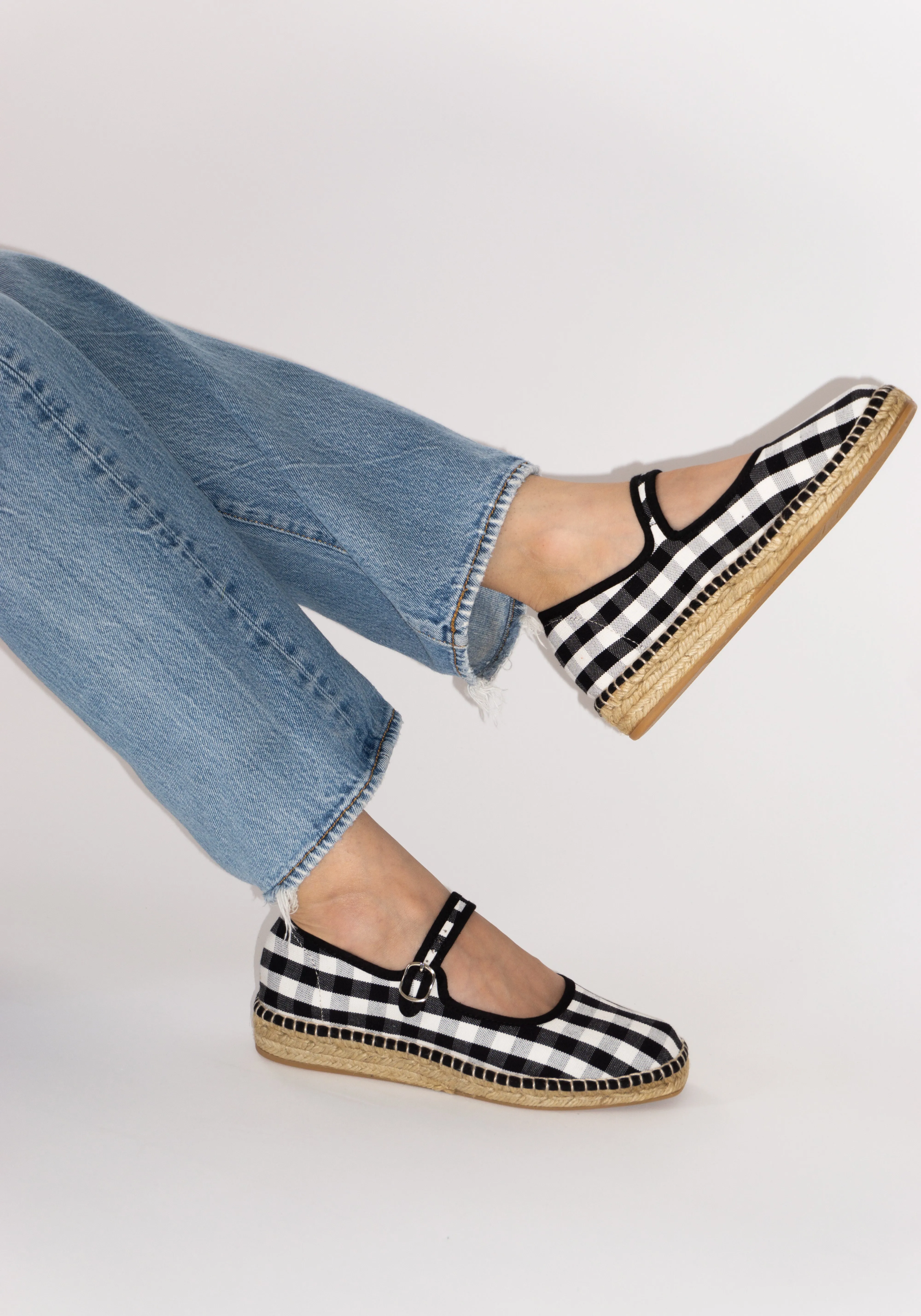 Peonia Espadrille Mary Jane in Black Check