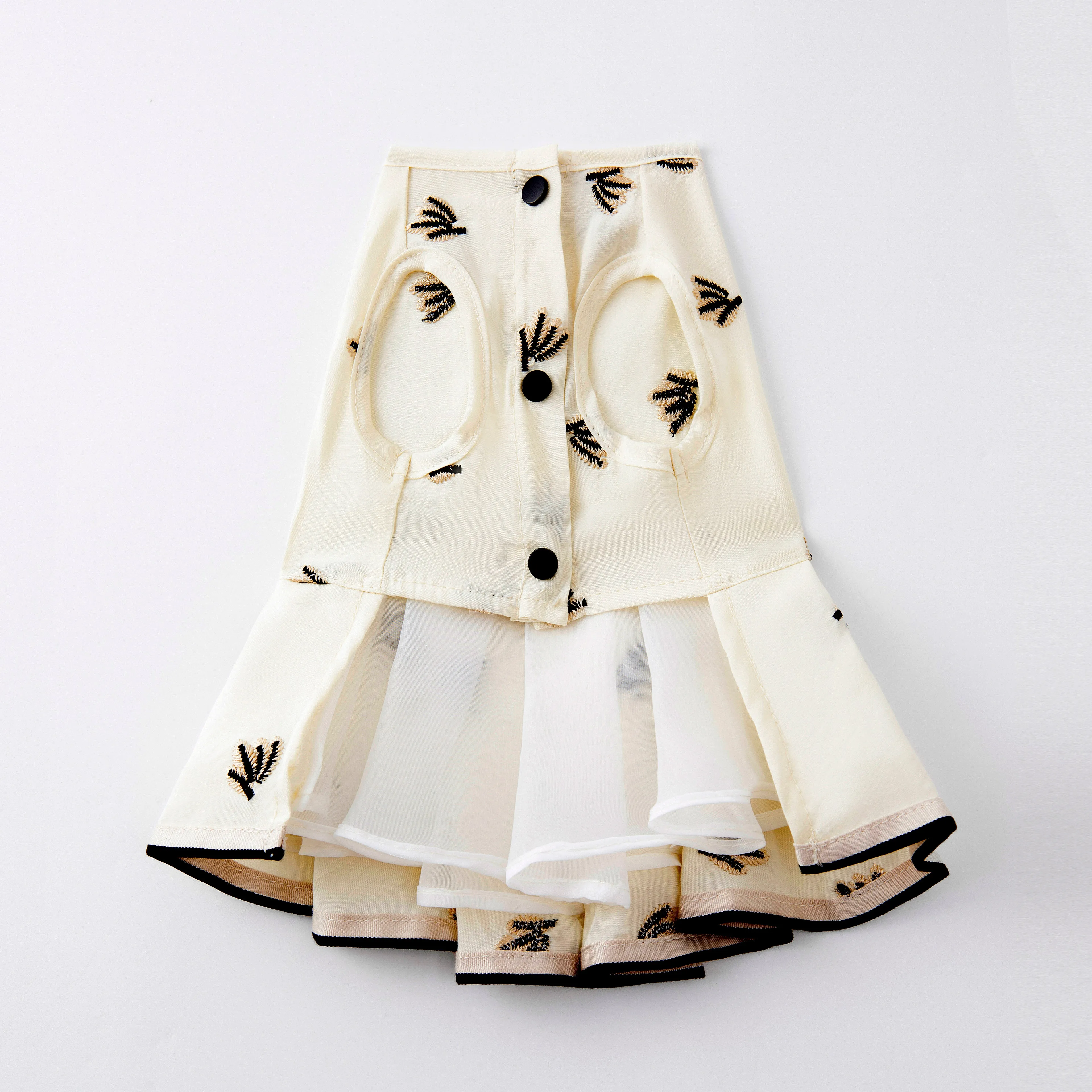 Pleated Dress with Embroider (Cream)